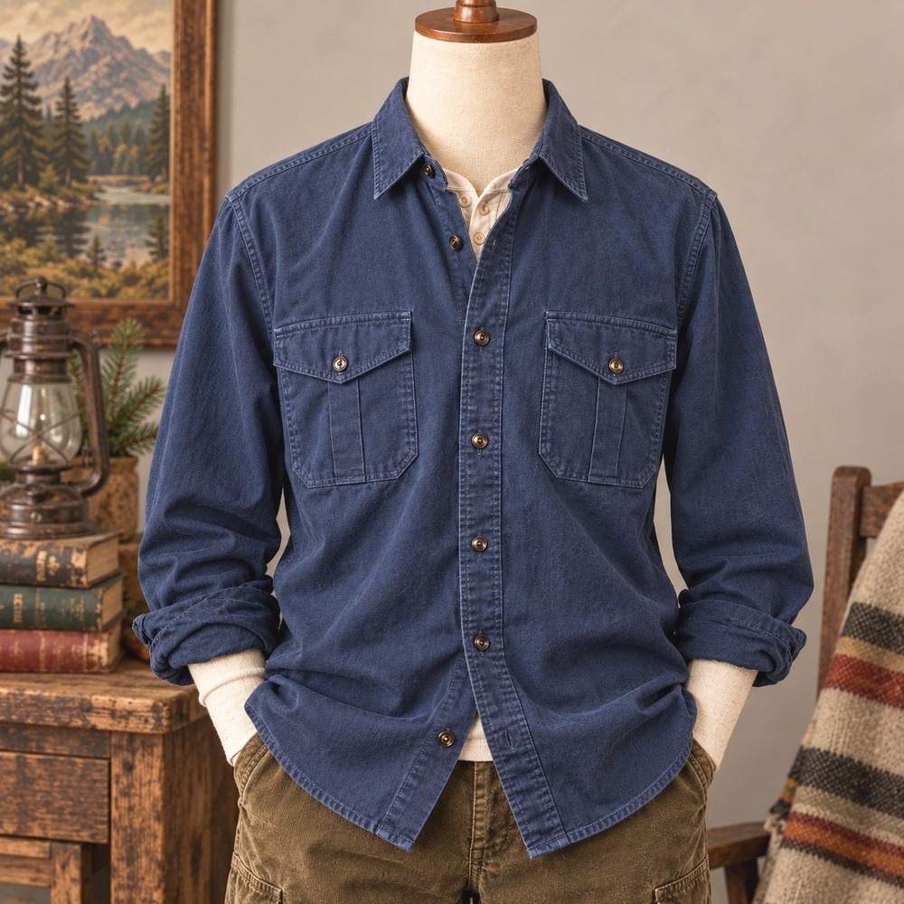 J.Crew Button Down Shirt M Navy Blue Cotton Utility Workwear Sportsman Heritage
